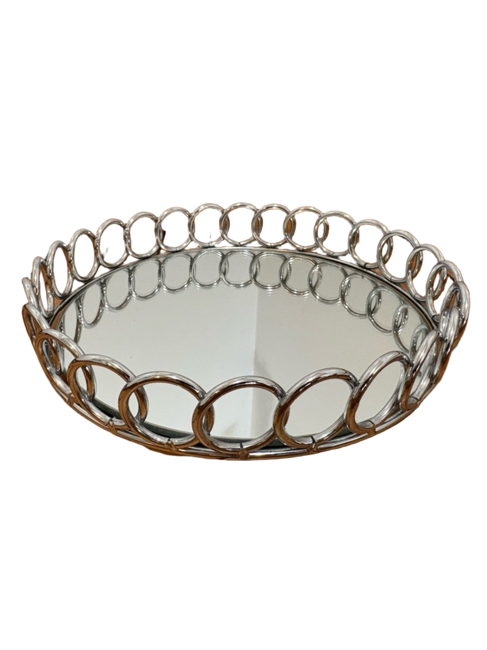 Polished Silver Loop-Edge Mirrored Vanity Tray